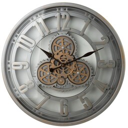 Zegar ścienny szary cichy mechanizm ruchome zębatki 50cm