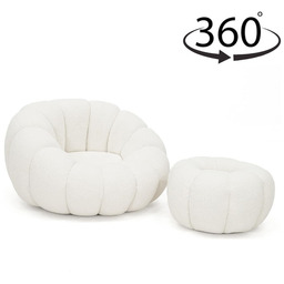 Fotel obrotowy z podnóżkiem CX2030 Pumpkin Bouclé Biały