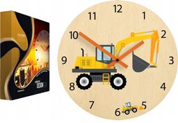Zegar brzozowy ze wzorem koparki ścienny kwarcowy akrylowy
