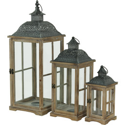 Lampion latarnia drewniana komplet 3 szt brąz 73/50/34cm