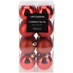 Bombki choinkowe nietłukące czerwone 5 cm 16 szt.