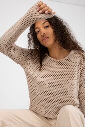 Sweter dla kobiet z kapturem - beżowy ażurowy