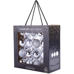 Decodoma Zestaw bombek świątecznych szklanych srebrny 34 szt.
