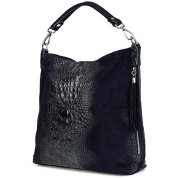 Granatowa Torebka Skórzana Zamszowa Shopper W10