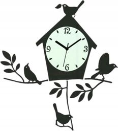 Zegar ścienny z ptakami na gałezi kwarcowy akrylowy