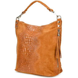 Camel Torebka Skórzana Zamszowa Shopper W10