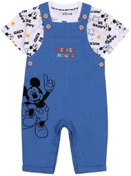 Niebieskie, niemowlęce ogrodniczki + koszulka Myszka Mickey DISNEY