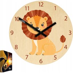 Zegar brzozowy kwarcowy ścienny w kształcie lwa akrylowy