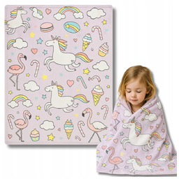 Kocyk Dla Dziecka Jednorożec Miękki Polar Fioletowy 76