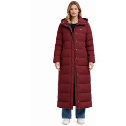 TOMMY JEANS KURTKA DAMSKA BORDOWA PUCHOWA DŁUGA ODPINANY