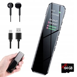 Dyktafon Cyfrowy Profesjonalny MP3 Detekcja +64GB karta