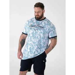 Duży T-shirt Męski Koszulka z Nadrukiem Błękitna SHOREHAM-D555