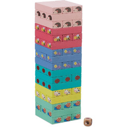 Relaxdays Wieża ruchoma, 51 drewnianych klocków z kostką,