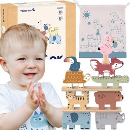 Tooky Toy Drewniane Klocki Układanka Wieża Stacker Stosy