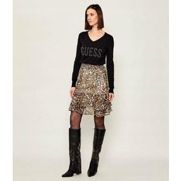 GUESS ROZKLOSZOWANA SPÓDNICA Z LEOPARDZIM WZOREM I FALBANĄ