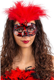 Maska karnawałowa z czerwonymi piórami
