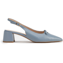 Damskie czółenka ze skóry na słupku niebieskie