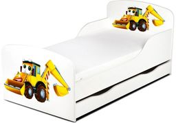 Białe łóżko dziecięce z szufladą drewniane Pracowita koparka