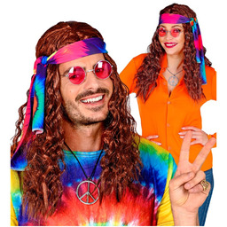 Brązowa peruka hipis z opaską