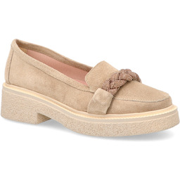 Skórzane mokasyny z ozdobą - TYMOTEO L1054 BEŻOWE