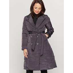 Dwurzędowy płaszcz damski pikowany z kołnierzem XL Szary