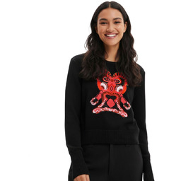 Sweter damski Desigual Moon czarny z orientalna maską