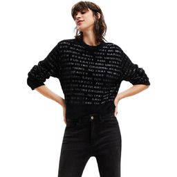 Sweter damski Desigual Wonder klasyczny z napisami czarny-S