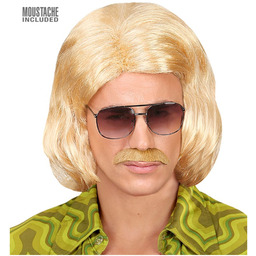 Blond peruka Dandy z lat 70. z wąsami
