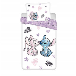Pościel bawełniana 140x200 Lilo i Stitch biała fioletowa
