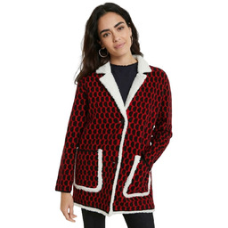 Płaszcz damski Desigual Denver zimowy dzianinowy czerwony -XL