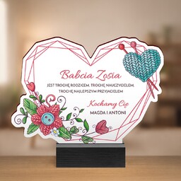 Drewniana statuetka z nadrukiem dla babci na dzień