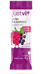 JUSTVIT Lizak na gardło o smaku malinowo-porzeczkowym, 1