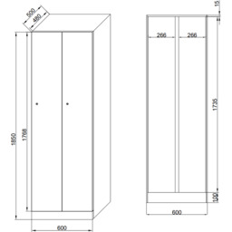 Metalowa szafka ubraniowa S1, 2-drzwiowa, 1850 x 600
