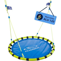 Hudora Nest Swing Huśtawka Gniazdo dla Dorosłych, Niebieski/Żółty