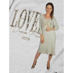 Sukienka Sweterkowa Ciepła Długi Sweter beż alpaka złoto