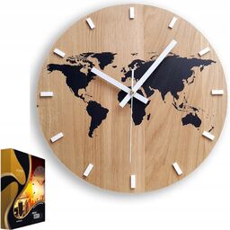Zegar ścienny drewniany dębowy akrylowy kwarcowy mapa wood