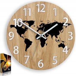 Zegar ścienny drewniany dębowy akrylowy mapa wood czarna