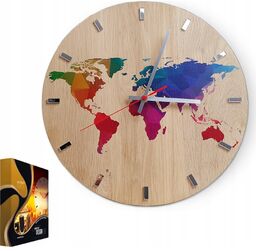 Zegar ścienny drewniany dębowy akrylowy kwarcowy mapa wood