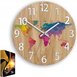 Zegar ścienny drewniany dębowy akrylowy mapa wood kolorowa