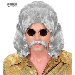 Siwa peruka fazet lat 70-tych z wąsami