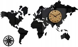 Zegar Ścienny w Stylu Nowoczesnym Mapa Swiata Czarna