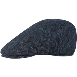Kaszkiet Jesienno-Zimowy Granatowy w Kratkę z Gumką