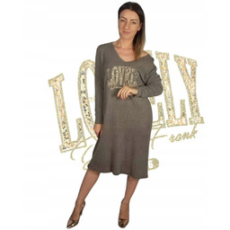 Sukienka Sweterkowa Ciepła Długi Sweter fango alpaka złoto