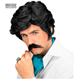 Czarna peruka Playboy z wąsami