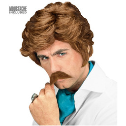 Jasnobrązowa peruka Playboy z wąsami