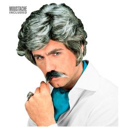 Siwa peruka Playboy z wąsami