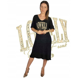 Sukienka Sweterkowa Ciepła Długi Sweter czarna alpaka złoto