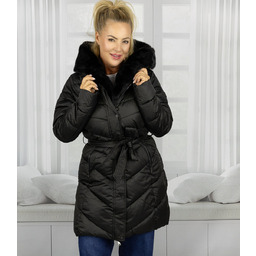 Długa kurtka damska płaszcz z futrzanym kołnierzem DIVA-M