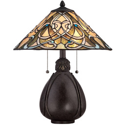 QUOIZEL Lampa stołowa tiffany India, czarny, salon /
