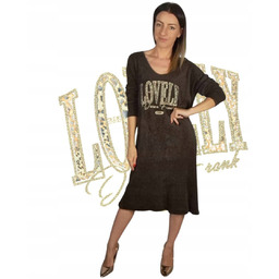 Sukienka Sweterkowa Ciepła Długi Sweter czekolada alpaka złoto